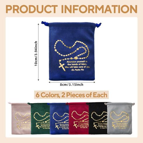 12 حزمة من مسبحة المسبحة الكاثوليكية، حقيبة مسبحة، حامل مسبحة، حقيبة برباط مخملية للمناولة الأولى، هدايا التأكيد الكاثوليكية، تخزين خرز الصلاة in Kuwait