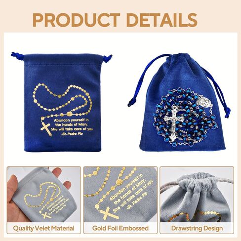 12 حزمة من مسبحة المسبحة الكاثوليكية، حقيبة مسبحة، حامل مسبحة، حقيبة برباط مخملية للمناولة الأولى، هدايا التأكيد الكاثوليكية، تخزين خرز الصلاة in Kuwait