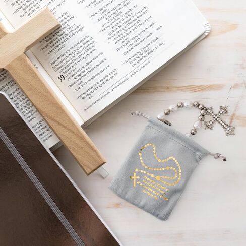 12 حزمة من مسبحة المسبحة الكاثوليكية، حقيبة مسبحة، حامل مسبحة، حقيبة برباط مخملية للمناولة الأولى، هدايا التأكيد الكاثوليكية، تخزين خرز الصلاة in Kuwait