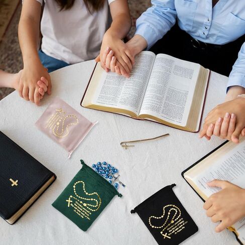 12 حزمة من مسبحة المسبحة الكاثوليكية، حقيبة مسبحة، حامل مسبحة، حقيبة برباط مخملية للمناولة الأولى، هدايا التأكيد الكاثوليكية، تخزين خرز الصلاة in Kuwait