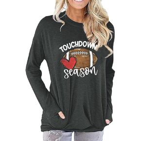 Heralady Game Day Shirt Women Cute Football T Shirt Rugby Ball Graphic Tee Tops Long Sleeve Sweatshirt