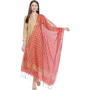 DUPATTA BAZAAR Woman's Checkered Blended Silk Dupatta.