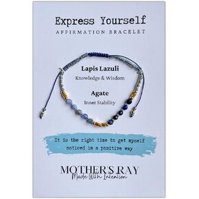 Mother's Ray Affirmation Bracelet – Beaded Bracelets – Genuine Gemstones and Crystals Bracelet for Women – Adjustable Nylon Cord for Comfortable Wear in Saudi Arabia