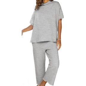 Feager Sweatsuit Sets Women 2 Piece Lounge Sets Short Sleeve Pullover Tops Wide Leg Pants