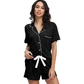 WiWi Soft Pajamas Set for Women Bamboo Viscose Button Down Short Pajama Sets Plus Size Pjs Shorts Sleepwear S-4X