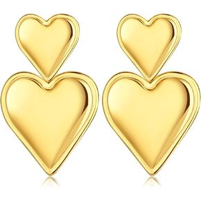 أقراط متدلية على شكل قلب مزدوج، أقراط ذهبية على شكل قلب مجوهرات عصرية للنساء والفتيات، أقراط متدلية على شكل قلب مع صندوق (ذهبي) in Kuwait