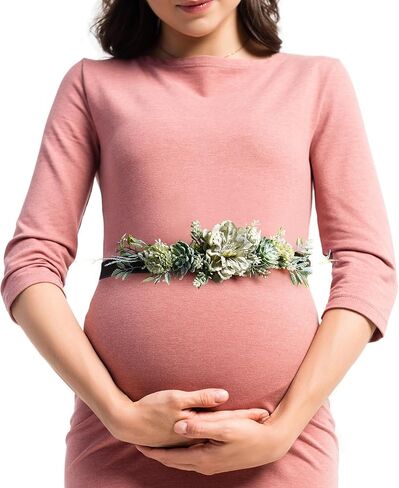 PartyforU Mom to Be Belt - Handmade Maternity Flower Sash Bohemian Preganency Belt for Baby Shower Floral Sash for Maternity Shoot Gifts Welcome Baby Party Gender Reveal in Saudi Arabia
