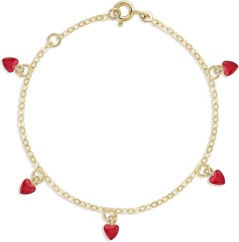 UNICORNJ 14k Yellow Gold Enamel Mini Heart Bracelet Vertical Stacked 5 Heart Station for Girls Kids Babies Made in Italy 5.25" in Saudi Arabia