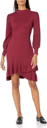 London Times Women's Mock Neck Cable Knit Flounce Hem Dress Office Workwear Desk to Dinner Guest of in Saudi Arabia