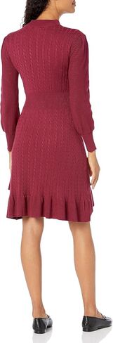 London Times Women's Mock Neck Cable Knit Flounce Hem Dress Office Workwear Desk to Dinner Guest of in Saudi Arabia