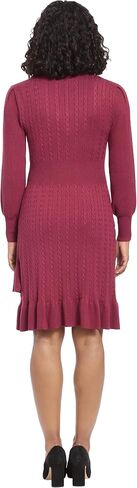 London Times Women's Mock Neck Cable Knit Flounce Hem Dress Office Workwear Desk to Dinner Guest of in Saudi Arabia