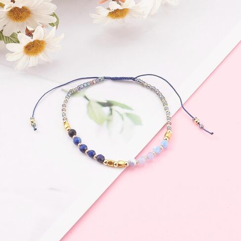Mother's Ray Affirmation Bracelet – Beaded Bracelets – Genuine Gemstones and Crystals Bracelet for Women – Adjustable Nylon Cord for Comfortable Wear in Saudi Arabia