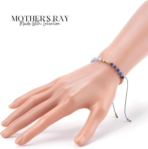 Mother's Ray Affirmation Bracelet – Beaded Bracelets – Genuine Gemstones and Crystals Bracelet for Women – Adjustable Nylon Cord for Comfortable Wear in Saudi Arabia