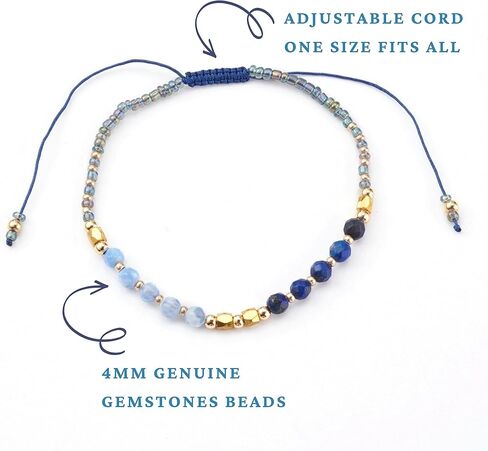 Mother's Ray Affirmation Bracelet – Beaded Bracelets – Genuine Gemstones and Crystals Bracelet for Women – Adjustable Nylon Cord for Comfortable Wear in Saudi Arabia