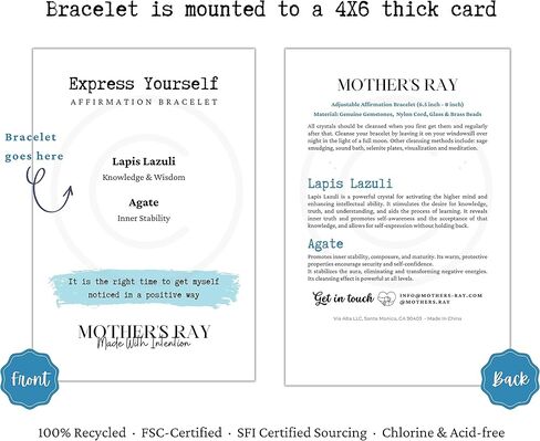 Mother's Ray Affirmation Bracelet – Beaded Bracelets – Genuine Gemstones and Crystals Bracelet for Women – Adjustable Nylon Cord for Comfortable Wear in Saudi Arabia
