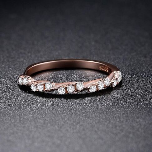 A ANGG 925 Sterling Silver Rose Gold Twisted Ring Engagement Wedding Jewelry in Kuwait