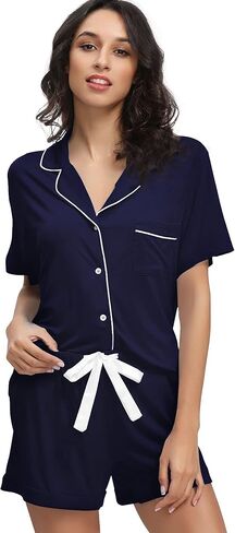 WiWi Soft Pajamas Set for Women Bamboo Viscose Button Down Short Pajama Sets Plus Size Pjs Shorts Sleepwear S-4X in Saudi Arabia
