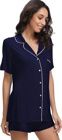 WiWi Soft Pajamas Set for Women Bamboo Viscose Button Down Short Pajama Sets Plus Size Pjs Shorts Sleepwear S-4X in Saudi Arabia