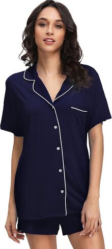 WiWi Soft Pajamas Set for Women Bamboo Viscose Button Down Short Pajama Sets Plus Size Pjs Shorts Sleepwear S-4X in Saudi Arabia