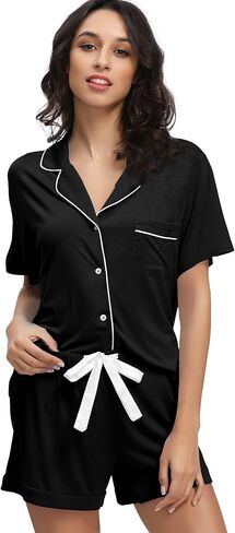 WiWi Soft Pajamas Set for Women Bamboo Viscose Button Down Short Pajama Sets Plus Size Pjs Shorts Sleepwear S-4X in Saudi Arabia