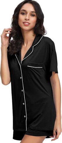 WiWi Soft Pajamas Set for Women Bamboo Viscose Button Down Short Pajama Sets Plus Size Pjs Shorts Sleepwear S-4X in Saudi Arabia