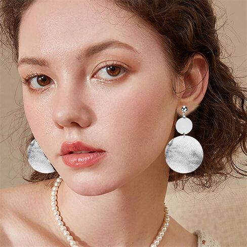 ONLYJUMP Long Matte Round Disc Dangle Earrings for Women Girls for Women Girls Bohemian Fashion Earrings Minimalist Circle Geometric Statement Drop Earrings in Saudi Arabia