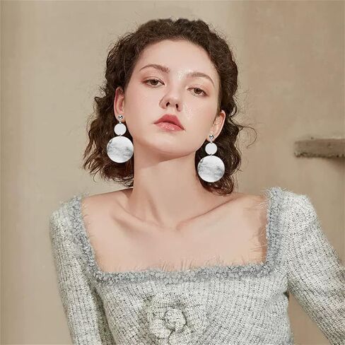 ONLYJUMP Long Matte Round Disc Dangle Earrings for Women Girls for Women Girls Bohemian Fashion Earrings Minimalist Circle Geometric Statement Drop Earrings in Saudi Arabia