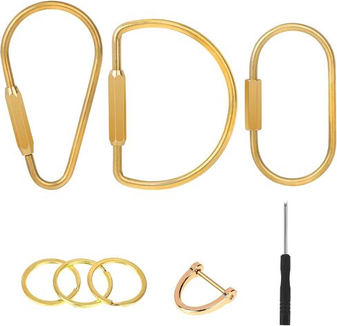 KALIONE 3 Pcs Brass Key Ring Brass Keychain Holder Brass Screw Lock Keychain Brass Screw Lock Clip Key Ring D Ring with Closing Screw for Men Women(Gold) in Saudi Arabia