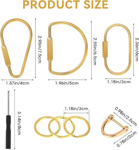 KALIONE 3 Pcs Brass Key Ring Brass Keychain Holder Brass Screw Lock Keychain Brass Screw Lock Clip Key Ring D Ring with Closing Screw for Men Women(Gold) in Saudi Arabia