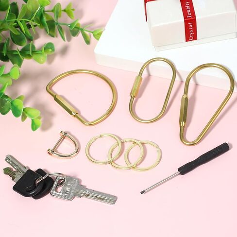 KALIONE 3 Pcs Brass Key Ring Brass Keychain Holder Brass Screw Lock Keychain Brass Screw Lock Clip Key Ring D Ring with Closing Screw for Men Women(Gold) in Saudi Arabia