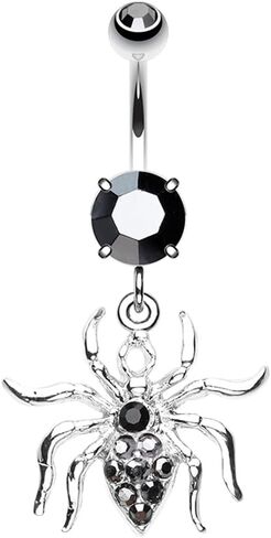 Pierced Owl 14GA Stainless Steel Black CZ Crystal Venomous Spider Dangling Belly Button Ring in Saudi Arabia