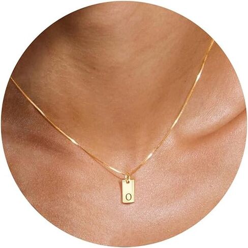 JSJOY S925 Sterling Silver Initial Necklaces for Women 14K Gold Plated Dainty Letter Name Necklace Personalized Tag Necklace for Women Trendy Pendant Jewelry Gifts in Saudi Arabia