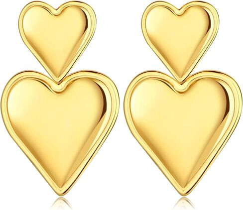 أقراط متدلية على شكل قلب مزدوج، أقراط ذهبية على شكل قلب مجوهرات عصرية للنساء والفتيات، أقراط متدلية على شكل قلب مع صندوق (ذهبي) in Kuwait