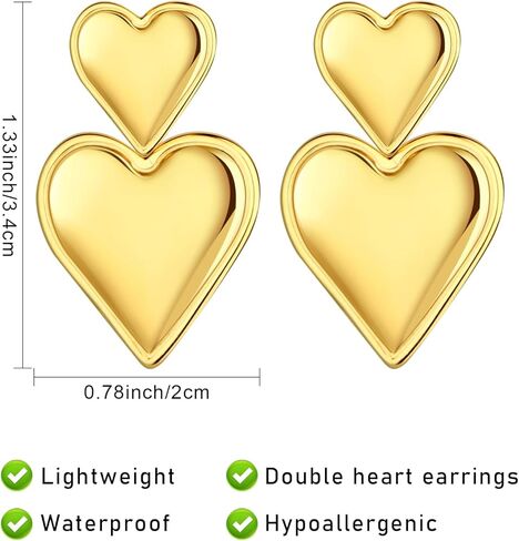 أقراط متدلية على شكل قلب مزدوج، أقراط ذهبية على شكل قلب مجوهرات عصرية للنساء والفتيات، أقراط متدلية على شكل قلب مع صندوق (ذهبي) in Kuwait