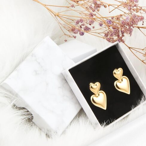 أقراط متدلية على شكل قلب مزدوج، أقراط ذهبية على شكل قلب مجوهرات عصرية للنساء والفتيات، أقراط متدلية على شكل قلب مع صندوق (ذهبي) in Kuwait