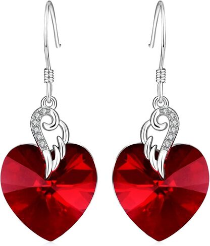 AOBOCO Sterling Silver Love Heart Dangle Drop Earrings with Crystals Fine Jewelry Gift for Women Girls Anniversary Birthday Gift Christmas Holiday Gifts in Saudi Arabia