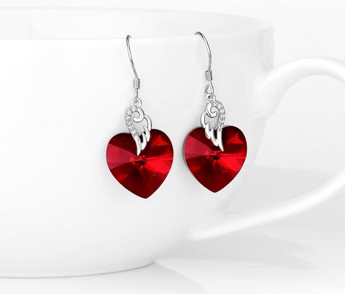 AOBOCO Sterling Silver Love Heart Dangle Drop Earrings with Crystals Fine Jewelry Gift for Women Girls Anniversary Birthday Gift Christmas Holiday Gifts in Saudi Arabia