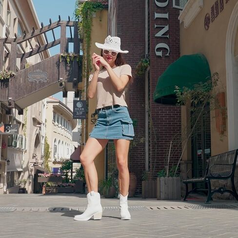 Cowboy Boots for Women Ankle Cowgirl Wide Western Short Booties | Pointed toe & chunky heel, classic embroidered design. Great for travel, festival，and daily life. in Saudi Arabia