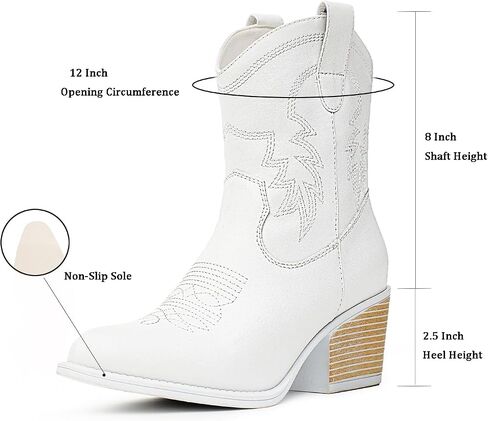 Cowboy Boots for Women Ankle Cowgirl Wide Western Short Booties | Pointed toe & chunky heel, classic embroidered design. Great for travel, festival，and daily life. in Saudi Arabia