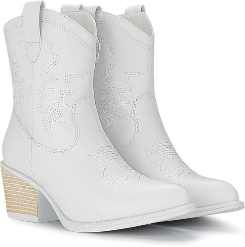 Cowboy Boots for Women Ankle Cowgirl Wide Western Short Booties | Pointed toe & chunky heel, classic embroidered design. Great for travel, festival，and daily life. in Saudi Arabia