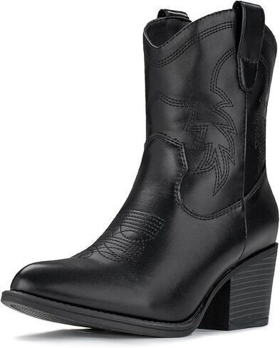 Cowboy Boots for Women Ankle Cowgirl Wide Western Short Booties | Pointed toe & chunky heel, classic embroidered design. Great for travel, festival，and daily life. in Saudi Arabia