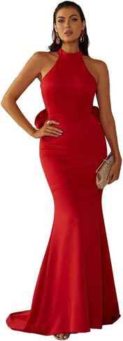 فستان نسائي رسمي من Miss ord بأزرار هالتر بدون ظهر للحفلات الراقصة، فستان سهرة بحورية البحر مكشكش بالزهور in Kuwait