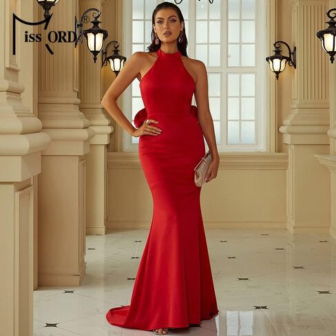 فستان نسائي رسمي من Miss ord بأزرار هالتر بدون ظهر للحفلات الراقصة، فستان سهرة بحورية البحر مكشكش بالزهور in Kuwait