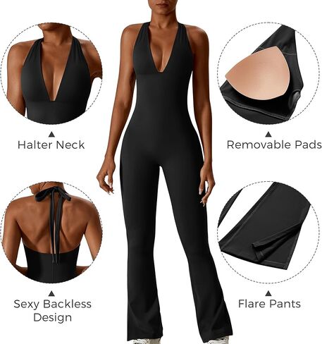 Hotfiary النساء تجريب حللا مضيئة طماق رومبير قطعة واحدة وتتسابق مثير الرسن اليوغا Bodycon عادية Unitard Playsuit in Kuwait