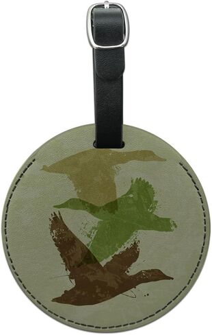 Graphics & More Ducks Flying Design Hunting Hunter Camo Round Leather Luggage Id Tag Suitcase, Black in Saudi Arabia