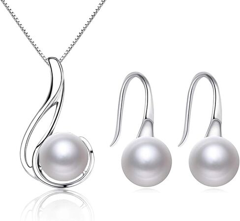 Nonnyl Sterling Silver Freshwater Cultured Pearl Jewelry Necklace Earrings Set For Women in Saudi Arabia