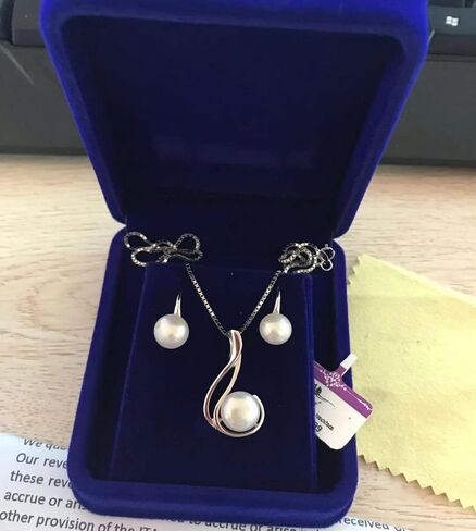 Nonnyl Sterling Silver Freshwater Cultured Pearl Jewelry Necklace Earrings Set For Women in Saudi Arabia