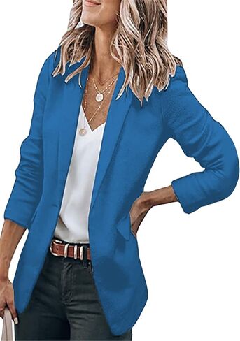 YMING Womens Casual Lapel Long Sleeve Blazer Open Front Work Jackets Button Solid Color Office Cardigan with Pockets in Saudi Arabia
