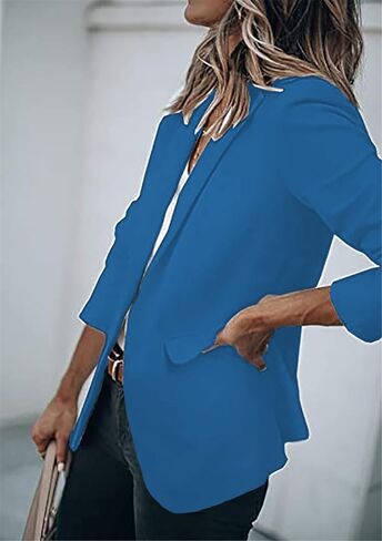 YMING Womens Casual Lapel Long Sleeve Blazer Open Front Work Jackets Button Solid Color Office Cardigan with Pockets in Saudi Arabia