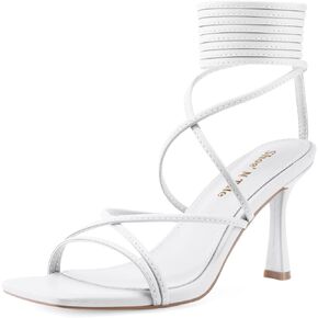 Shoe'N Tale Women's Lace Up Heels Strappy Stilettos Tie Up Gladiator Sandals High Heel Square Toe Dress Shoes